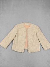 Vintage Pendleton Blazer Womens 12 Beige 100 Wool Tweed Fringe Collarless