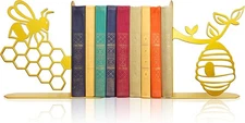 Bee Metal Bookends Cute Honey Book Ends for Shelves Bookshelf Decorative Objects