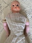 Antique 22"  Taufling?  Wax Child Doll Squeaker Not Working Glass Eyes