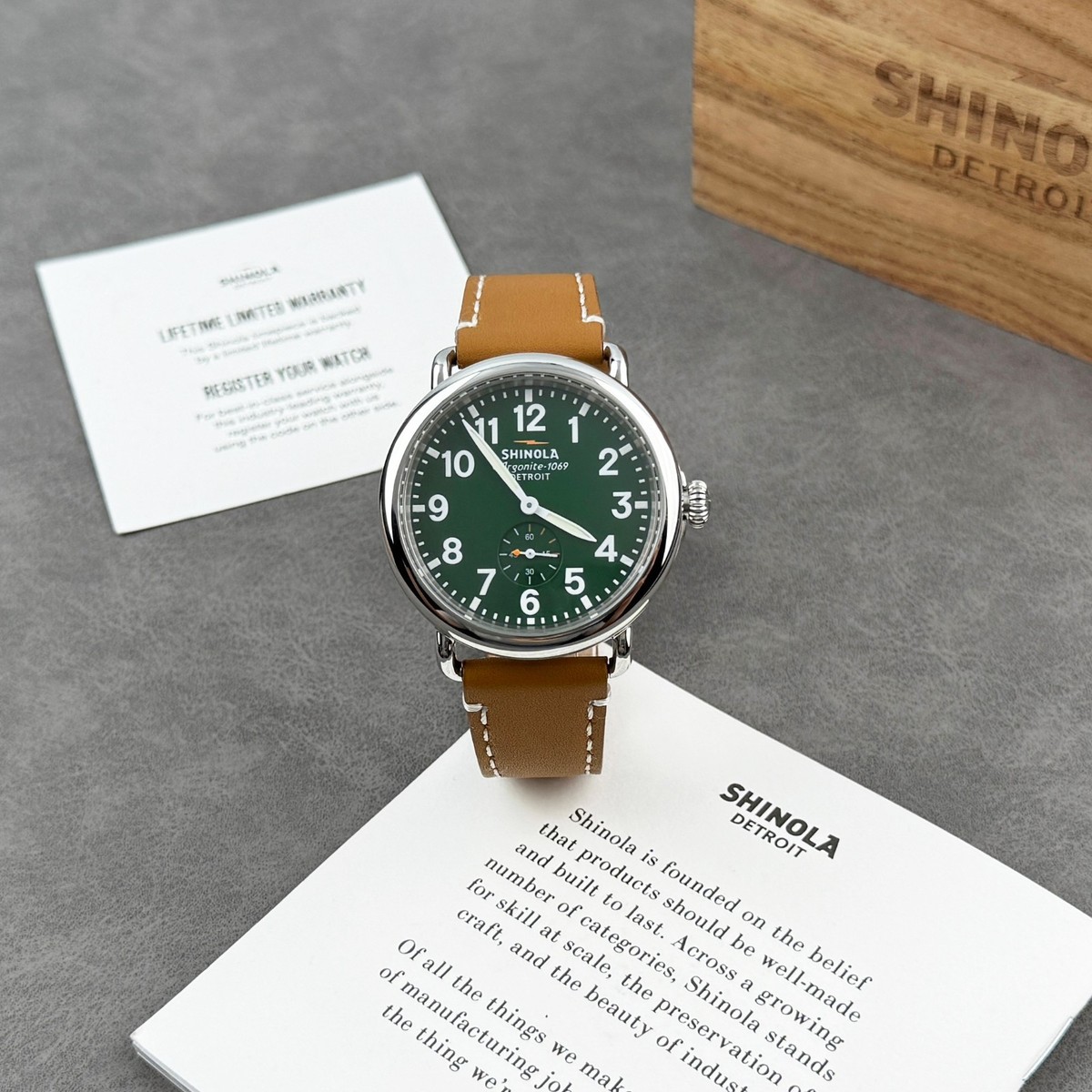 Shinola The Runwell Green Dial Leather Strap Chronograph Quartz