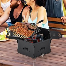 360° Rotatable Outdoor Hibachi Grill Smoker Portable Charcoal Grill Stove