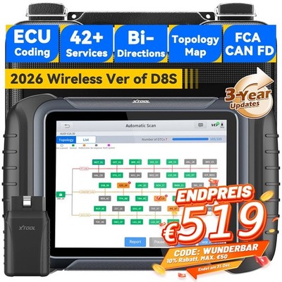 XTOOL D8W OBD2 Diagnosegerät Bidirektionale ECU Codierung Topologiekarte