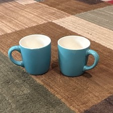 Vintage Teal Green/Blue Made In USA Diner Style Coffee Mugs