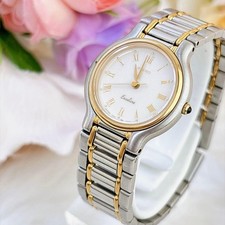 SEIKO Exceline 1221-0190 Quartz Ladies Watch White Roman Dial Two-Tone JAPAN