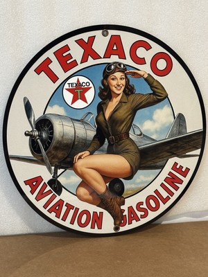 Texaco Aviation Gasoline Girl Man-cave High Quality Round  Sign