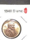 1940 D Lincoln Wheat Cent/Penny 1c Uncirculated Coin.