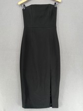 Mossman Dress Womens 10 Black Bodycon Strapless Slit Cocktail Minimalist
