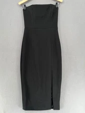 Mossman Dress Womens 10 Black Bodycon Strapless Slit Cocktail Minimalist