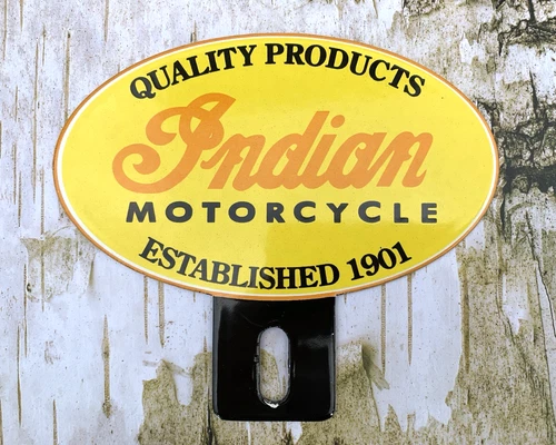 VINTAGE 6x5.25" INDIAN MOTORCYCLES OIL GASOLINE GAS PUMP PORCELAIN TOPPER SIGN