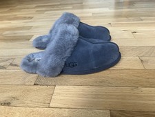 UGG Scuffette II Blue Suede Shearling Women's Slippers Fur Trim Size 9
