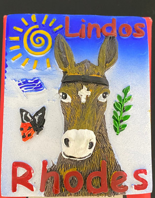 MAGNET Esel aus Rhodos/Rhodes-Lindos,Kühlschrank-Wandmagnet,6.5 x  5 cm