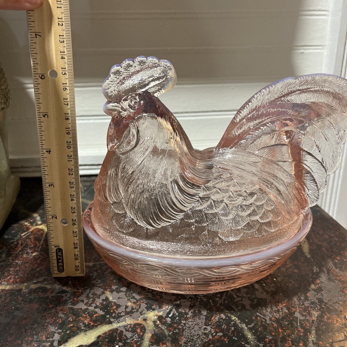 Vintage Pink XL Fenton Glass Hen on Nest with Split Tail
