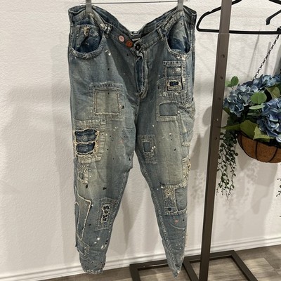 Magnolia Pearl Distressed Patchwork Blue Miner Denim (item B16.4)