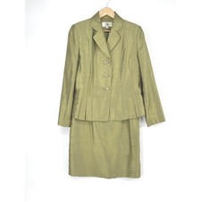 Le Suit Womens Skirt Suit 6P Petite Green Sheen Textured Pleated Blazer Set