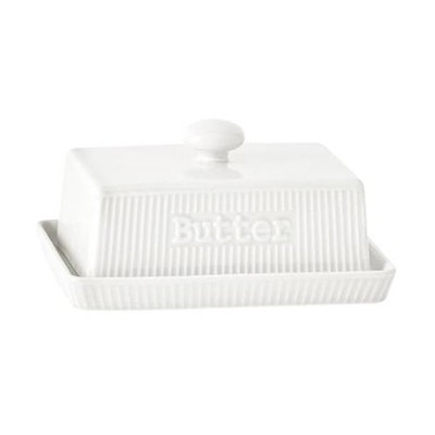 Large Butter Dish with Lid, 8oz Ceramic Butter Holder with Knob Handle, White