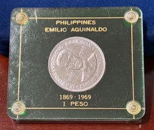 1869 - 1969 One Peso Philippines Emilo Aguinaldo - Green Capital Holder