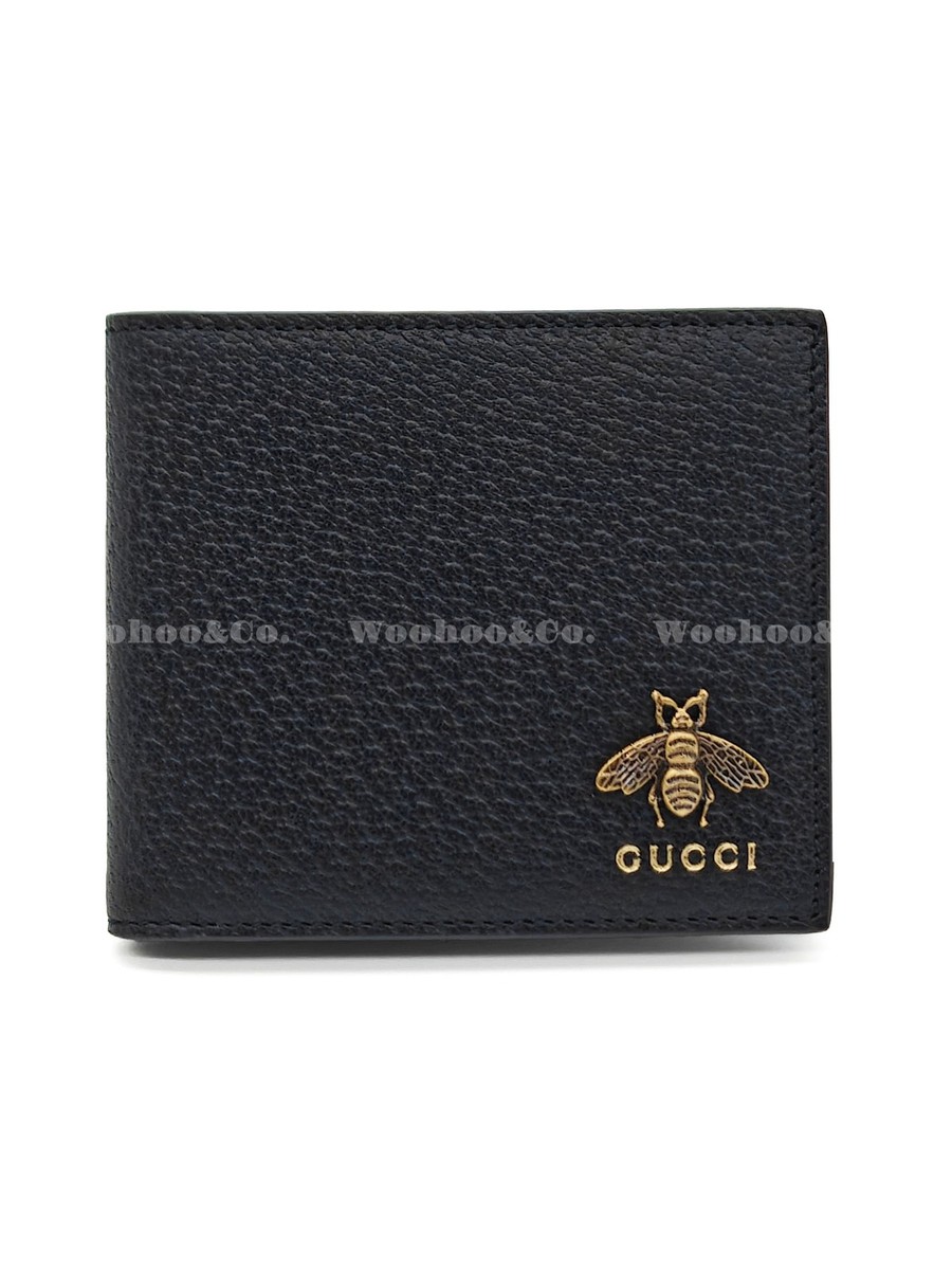 Gucci Metal Bee Decorative Hot Stamped Logo Double Fold Wallet