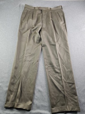 Vintage Ermengildo Zegna Pants Men 36 Beige Trousers Double Pleated Cuffed
