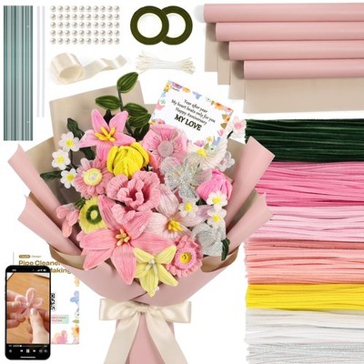 Pipe Cleaner Flower Kit, 700PCS 7 Colors Chenille Stems with Flower Bouquet A...