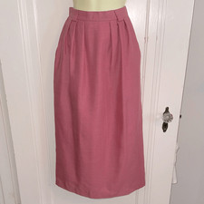 Vintage 80s Corporate Woman Brand Pink Straight Pencil Fully Lined Midi Skirt