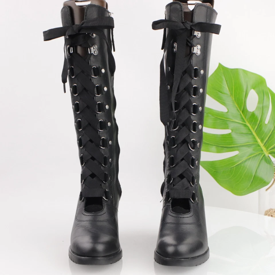 Bota Sorel para mujer después de horas talla 9 alta negra con cordones recorte cuña gótica caprichosa Foto 2 de 4
