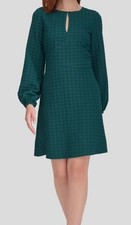 Tommy Hilfiger Women's Green Embossed Fit-Flared Houndstooth Knit Dress Size 16