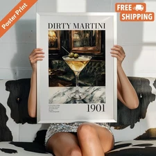 Vintage Dirty Martini Cocktail Recipe Print: Bar Cart Alcohol Wall Art