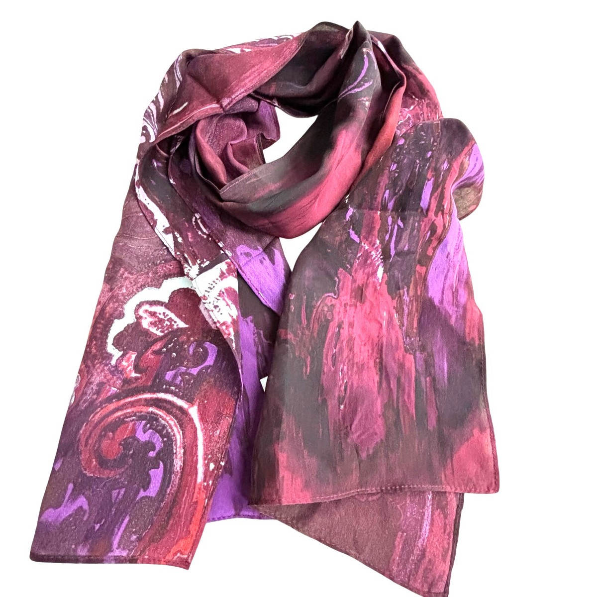 Cynthia Rowley purple pink watercolor silk scarf long rectangle - Main Image