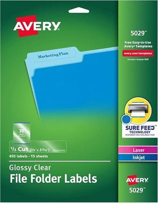 Permanent Clear File Folder 2/3x3-7/16in labels 450/PK - 1EA