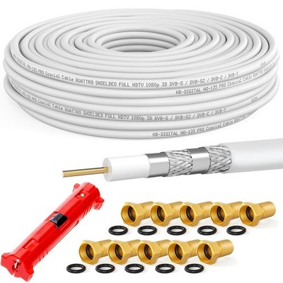 30m SAT KABEL135dB TV Antennenkabel Koaxialkabel  4K UHD 8K HDTV SET Abisolierer