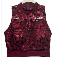 Sparkling Elegance Speechless Burgundy Lace Sequin Crop Top Size Adult 0 Dance