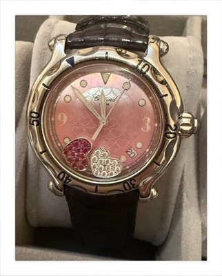 Chopard Happy Sport Hearts Silver Case Black Band Pink Dial *Valentine's Gift*
