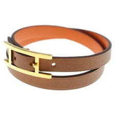 HERMES Apis Bracelet Belt Brown Orange Leather Gold Hardware GP T3