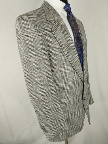 Vintage Pierre Cardin Mens 42L Sport Coat Jacket Blazer Glen Plaid 2-Button Silk - Picture 15 of 20