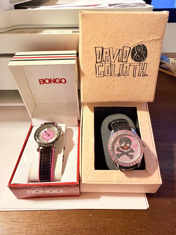 (2) Brand New Bongo Peace SIgn + David & Goliath Skull Watch w/ Boxes Rare Lot