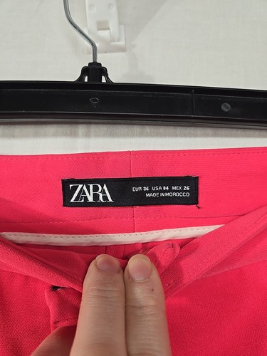 ZARA Women’s Trouser Straight Leg Pants Size 4 Solid Hot Pink Fuchsia Mid Rise - Picture 2 of 8