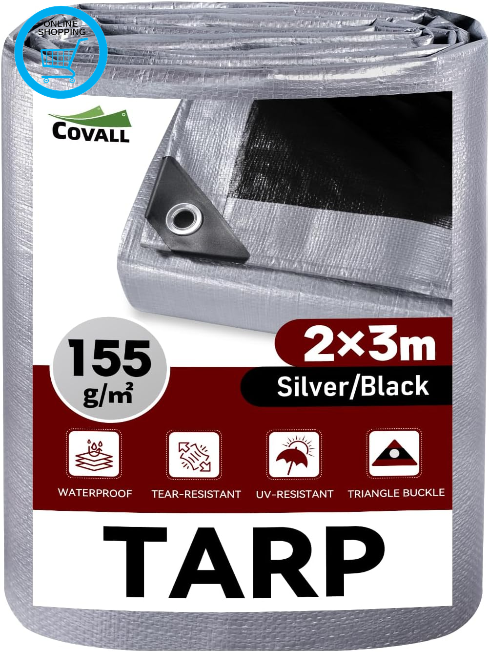 Tarpaulin Waterproof Heavy Duty 2M X 3M, 155GSM Groundsheet Tarp Cover for Outdo