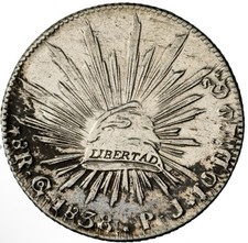 MEXICO 1838 AD, SILVER 8 Reales 8R Coin First Republic, Santa Anna Peso, NGC AU