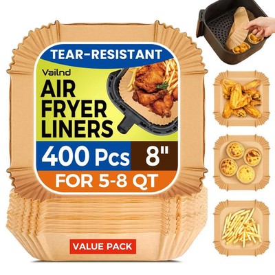 Vailnd 400 Pcs Air Fryer Liners Disposable 8 Square Heavy-Duty Parchment Paper