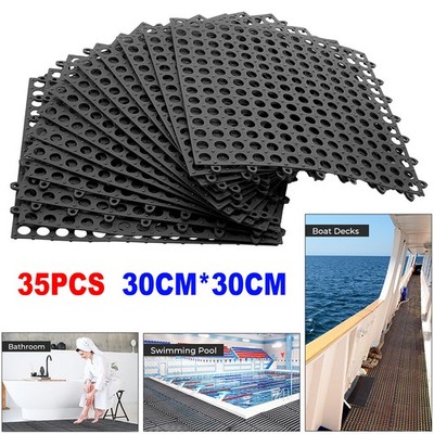 Interlocking Drainage Floor Mat 12'' x 12'' PVC Non-Slip Floor Tiles 35 Pack