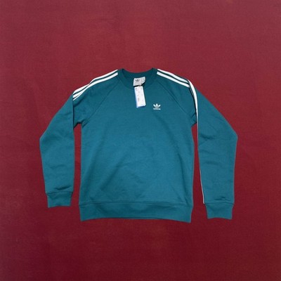 ADIDAS MEN'S ADICOLOR 3 STRIPE CREWNECK SWEATSHIRT LEGACY TEAL COLOR SIZE LARGE