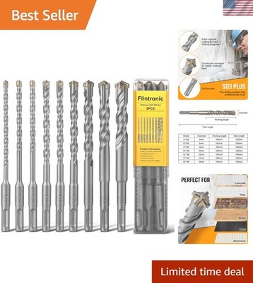 SDS Plus Bohrer Set, 9 Stück Betonbohrer, Bohrer Set mit 4 Schneiden, Hammerb...