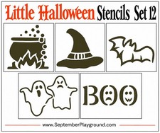 Little Halloween Stencil Set 12, 5 Pcs, 2", Face Painting, Bubbling Cauldron Bat