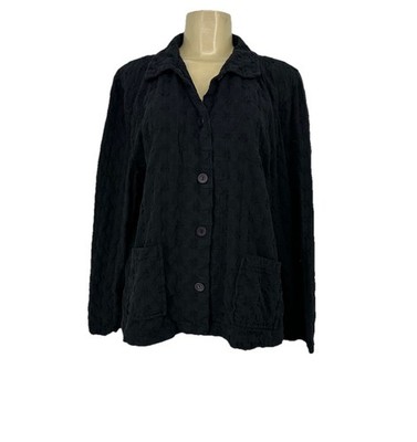 Focus Large Women Black Pre Shrunk Cotton Textured Jacket Button Up Z04
