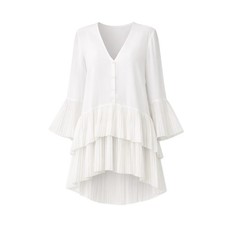 Zara Pleated Blouse Mini Dress Size XS Fits S White Oversized Tiered Beachwear