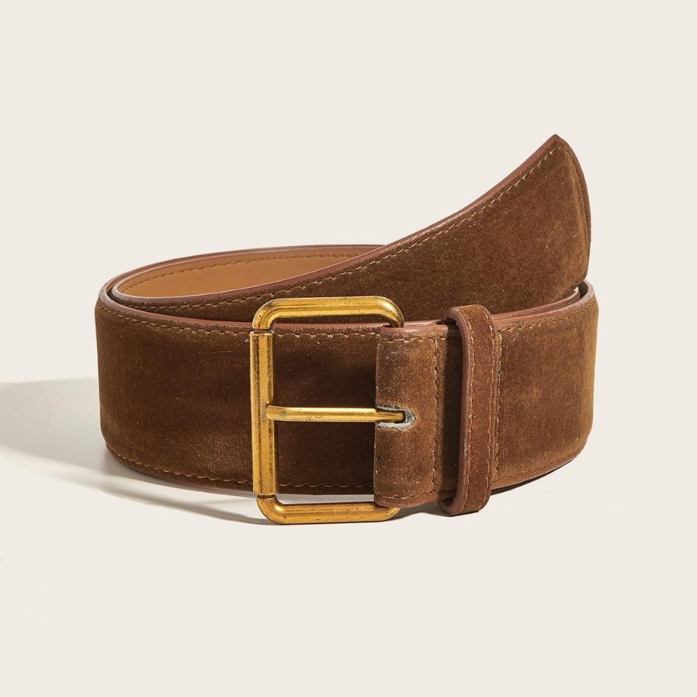 Women Luxury Design Suede Leather Wide Belt Casual Versatile Business Waist