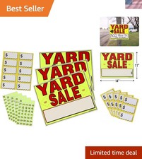 Complete Yard Sale Sign Kit: 3 Bright Neon Signs 200 Pricing Stickers Included