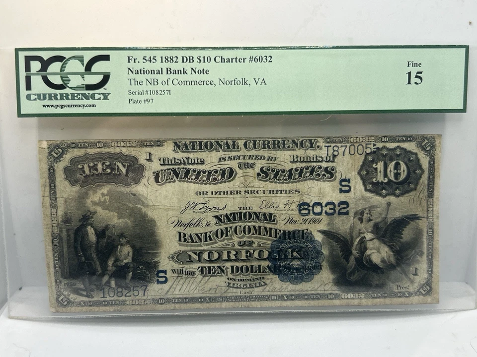 FR#545 1882 $10 Date Back National Bank of Commerce Norfolk VA PCGS F-15! Rare** - Image 4 of 4