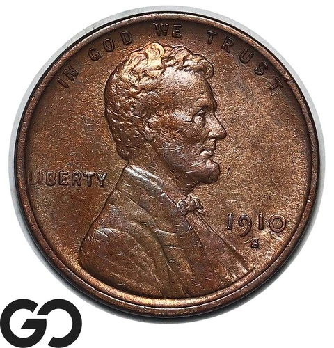 1910-S Lincoln Cent Wheat Penny, Choice BU Tougher Date