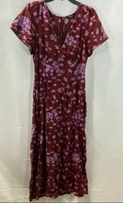 Madewell Burgundy Purple Floral V-Neck Midi Maxi Dress Viscose Blend Sz 10